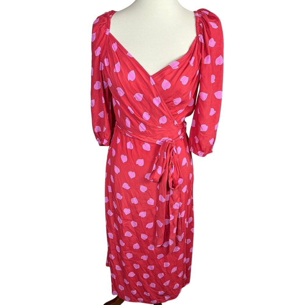 Diane Von Furstenberg Satin Petal Wrap Romantic Pink Red Dress 8
